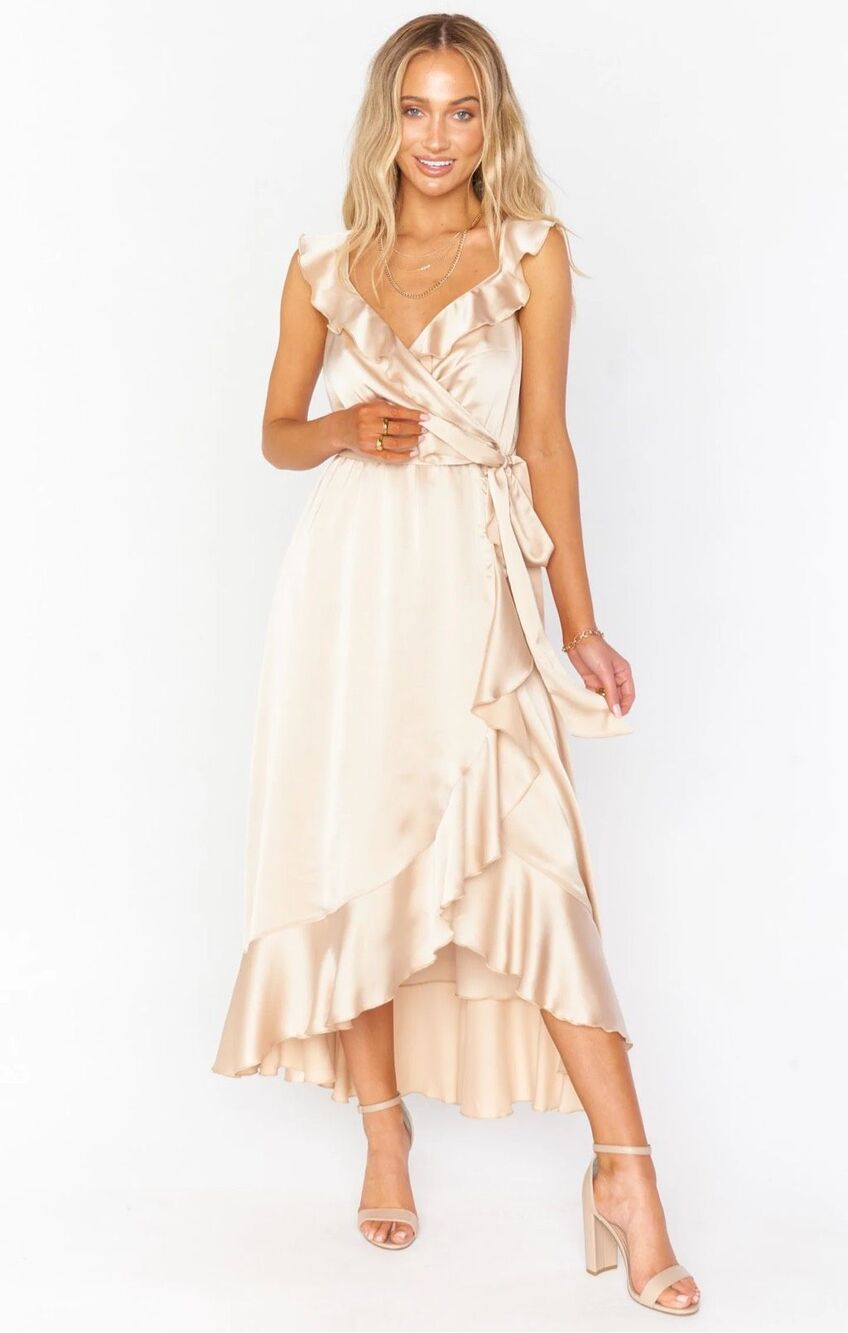 Birdy Grey James Satin Midi Dress in Champagne Small